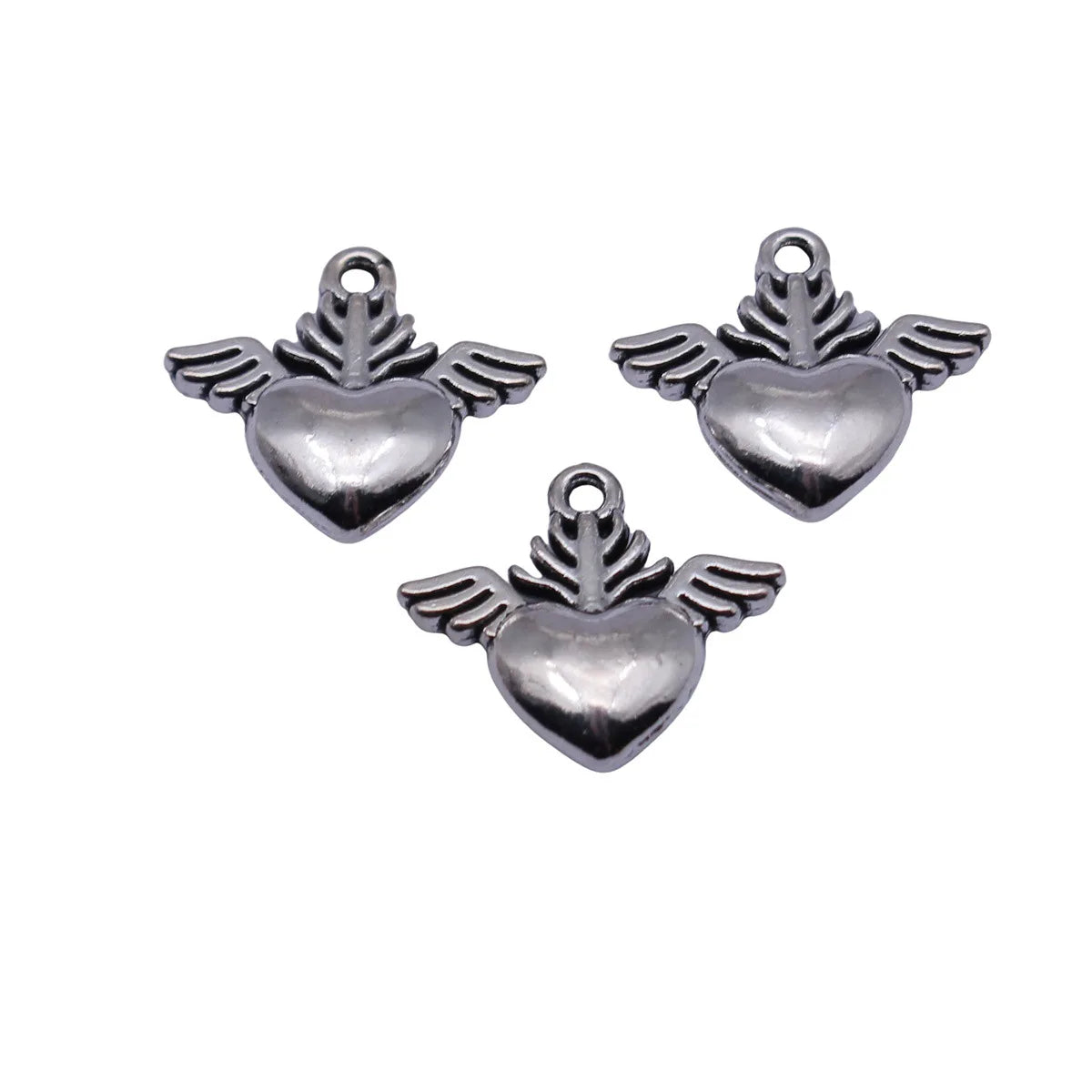 17x15mm 1.6g Antique Silver Zinc Alloy Winged Heart Wing Charm Pendant for DIY Bracelet Necklace Jewelry