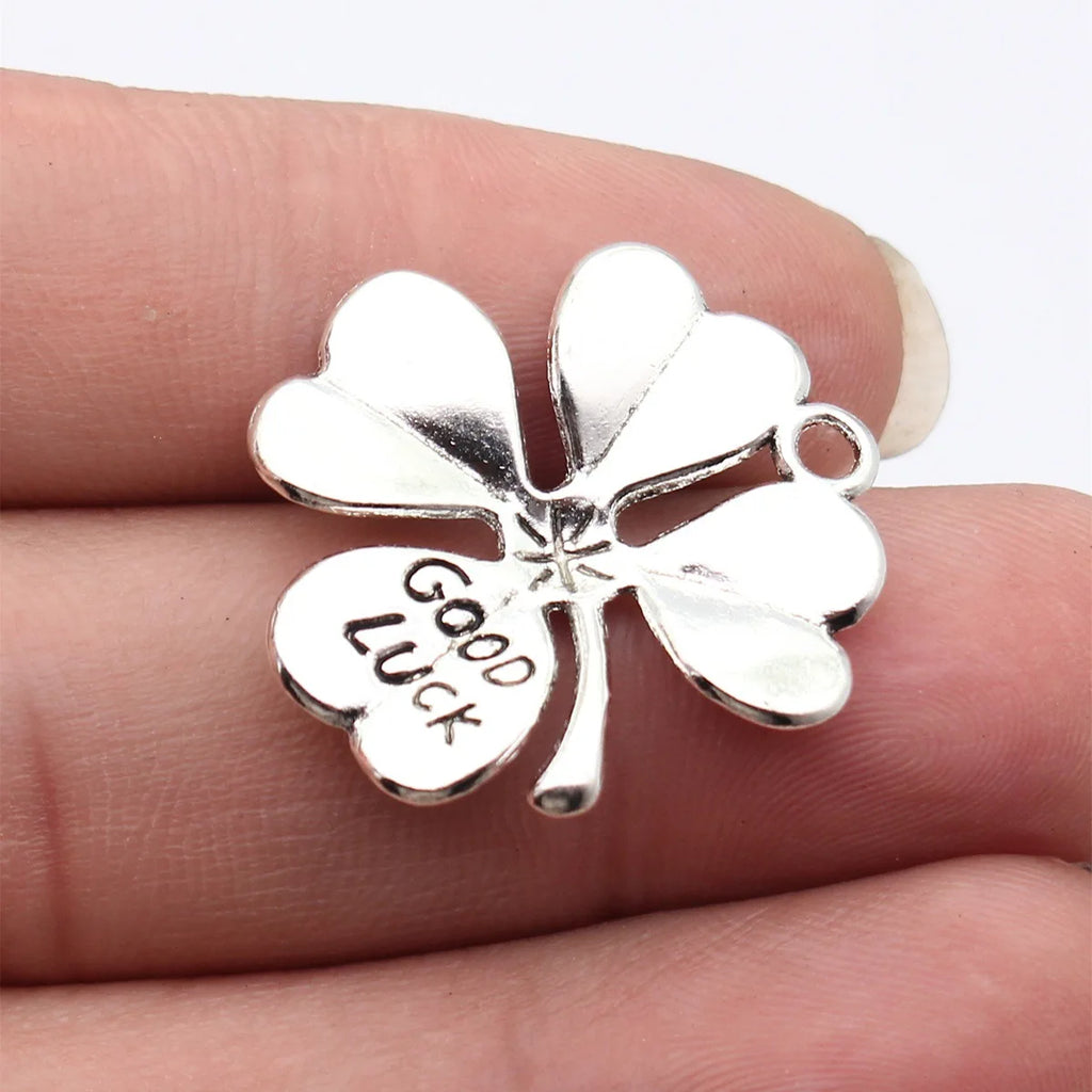28x26mm 3.3g Multicolor Zinc Alloy GOOD LUCK Four Leaf Clover Charm Pendant for DIY Jewelry Making
