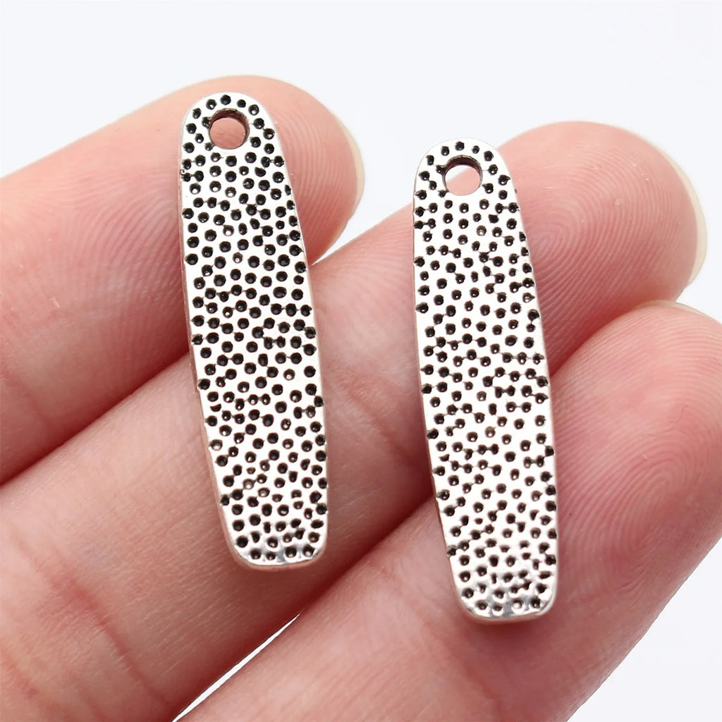 29x7.6mm 2g Antique Silver Zinc Alloy Double-Sided Dotted Long Bar Charm Pendant for DIY Jewelry Making