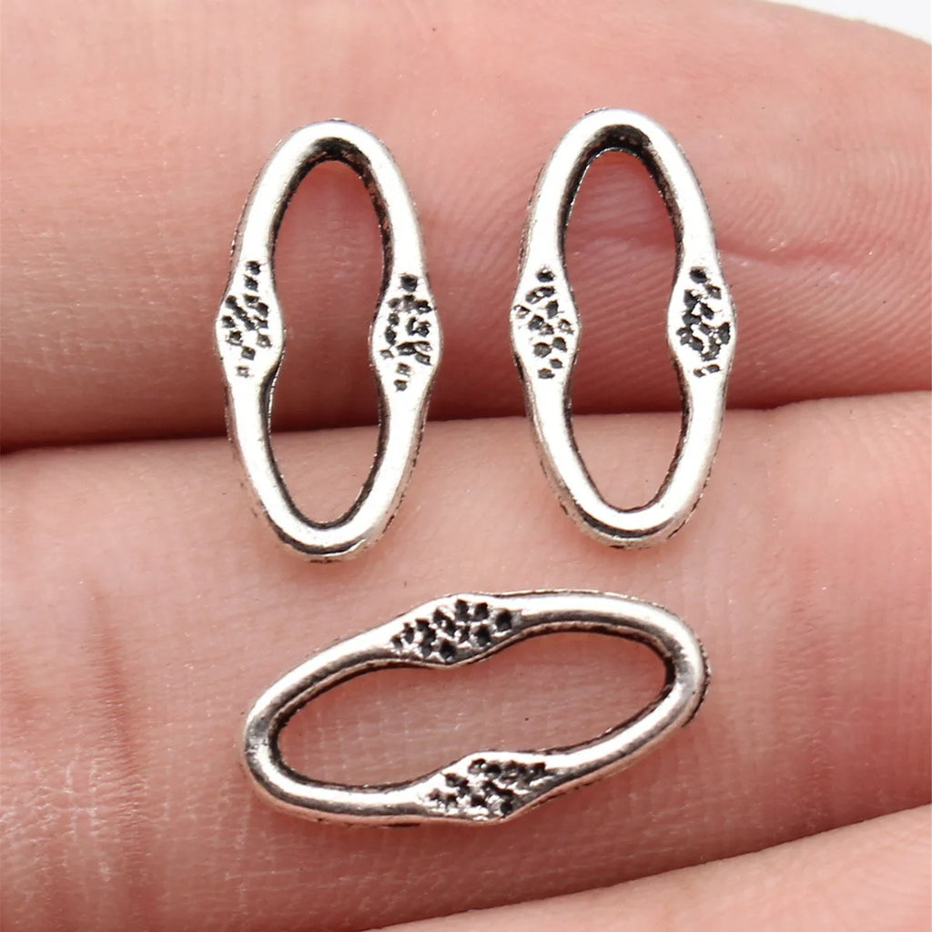 16x8mm 0.38g Antique Silver Zinc Alloy Embossed Oval Connector Charm for DIY Bracelet Necklace Making