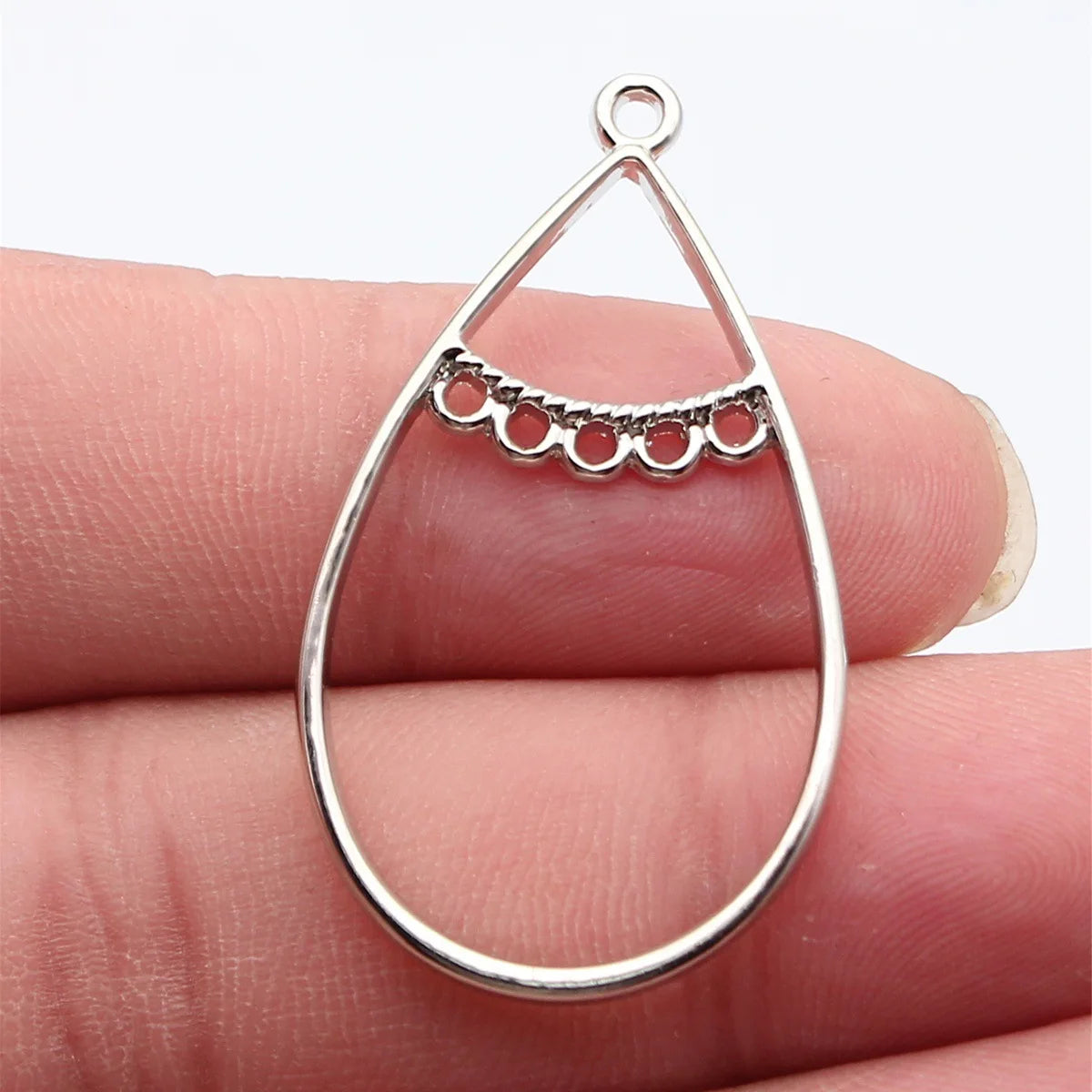 42x24mm 1.8g White K Color Zinc Alloy Hollow Teardrop Earring Connector Charm for DIY Earrings