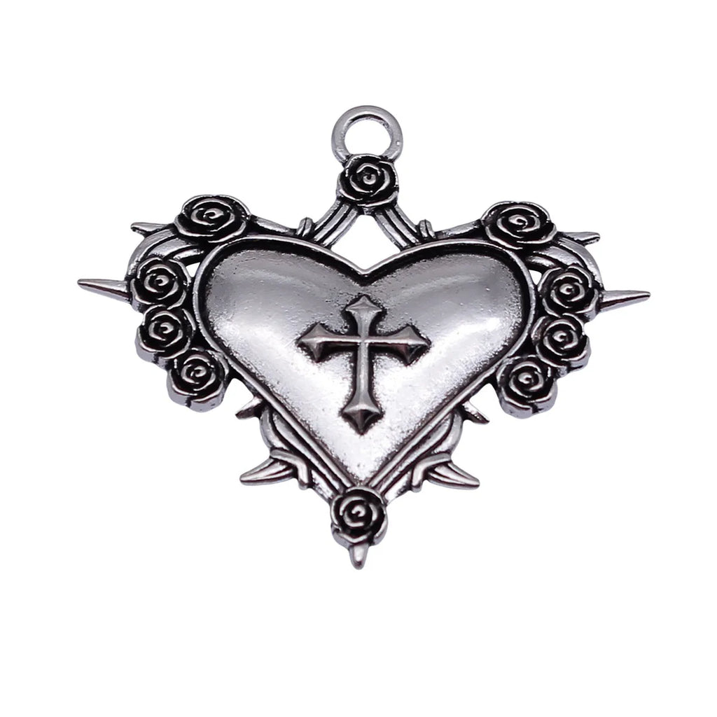 34x30mm 2.4g Antique Silver Zinc Alloy Gothic Cross Heart Charm Pendant for Necklace Bracelet DIY