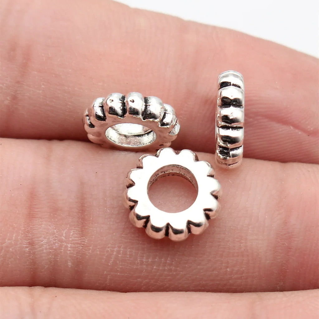 12x12x3.3mm 1.3g Antique Silver Zinc Alloy Gear Texture Spacer Beads for DIY Bracelet Jewelry Making
