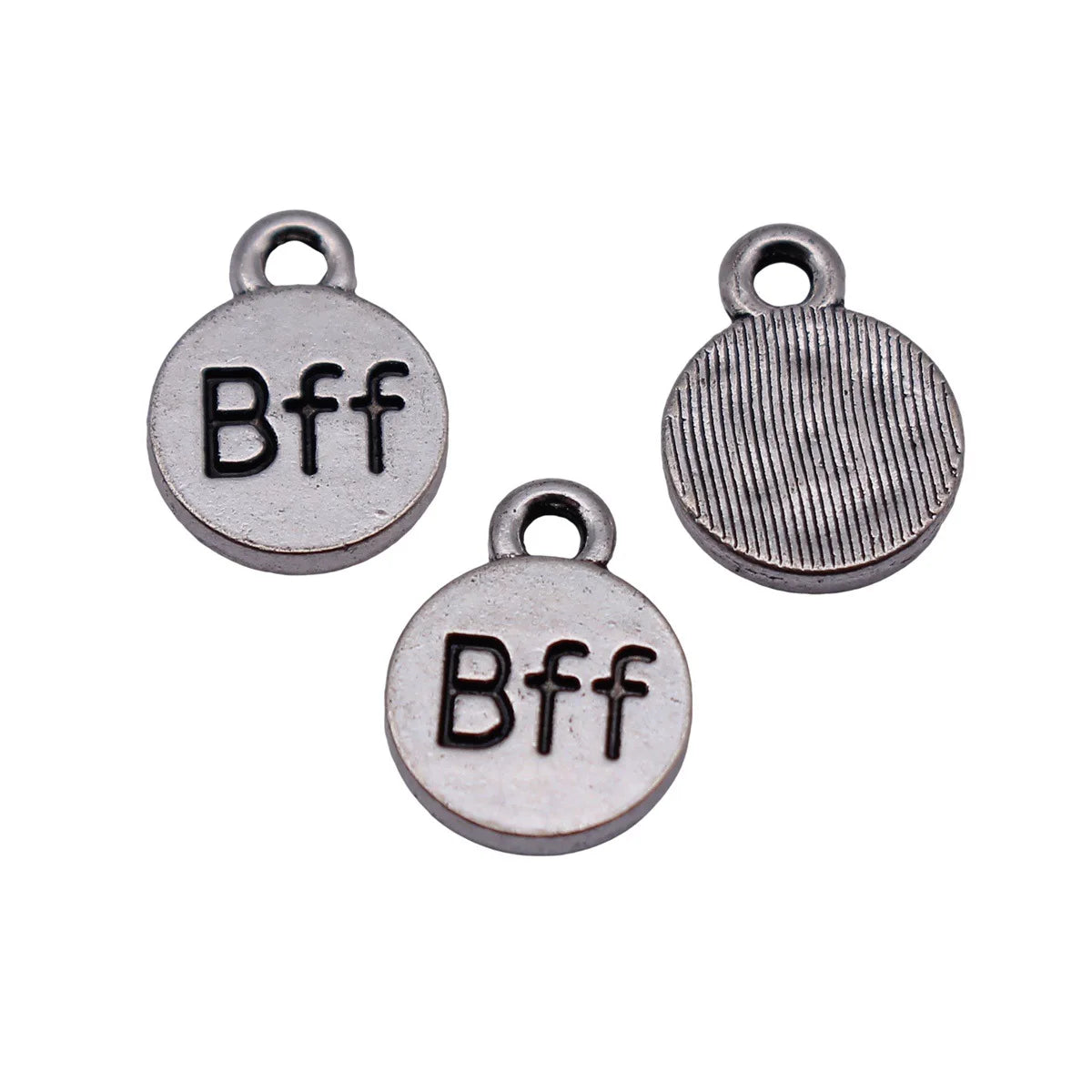 12x9mm 0.64g Antique Silver Zinc Alloy BFF Round Tag Charm Pendant for Bracelet Necklace Jewelry Making