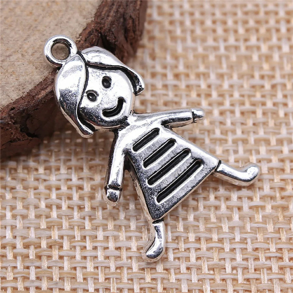 28x18mm 2.1g Antique Silver Zinc Alloy Little Girl Charm Pendant for Necklace Bracelet Making