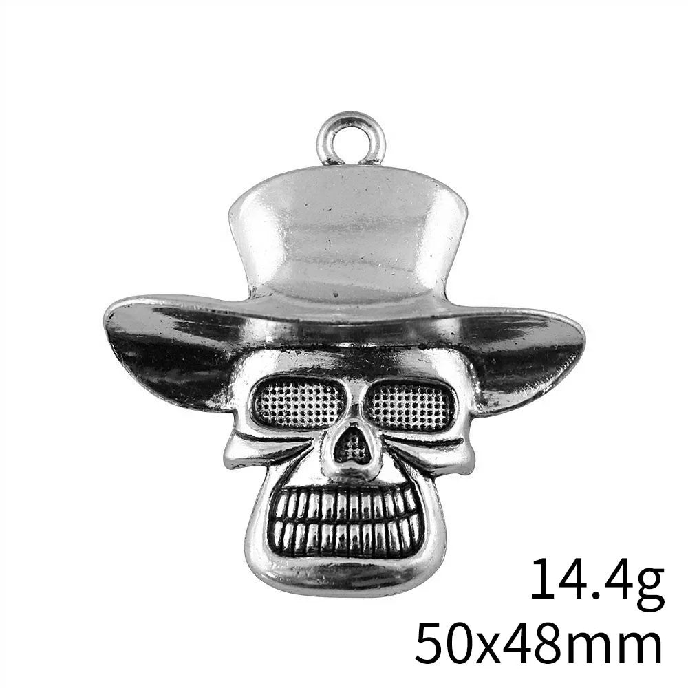 50x48mm 14.4g Multicolor Zinc Alloy Skull with Hat Charm Pendant for DIY Necklace Jewelry Making