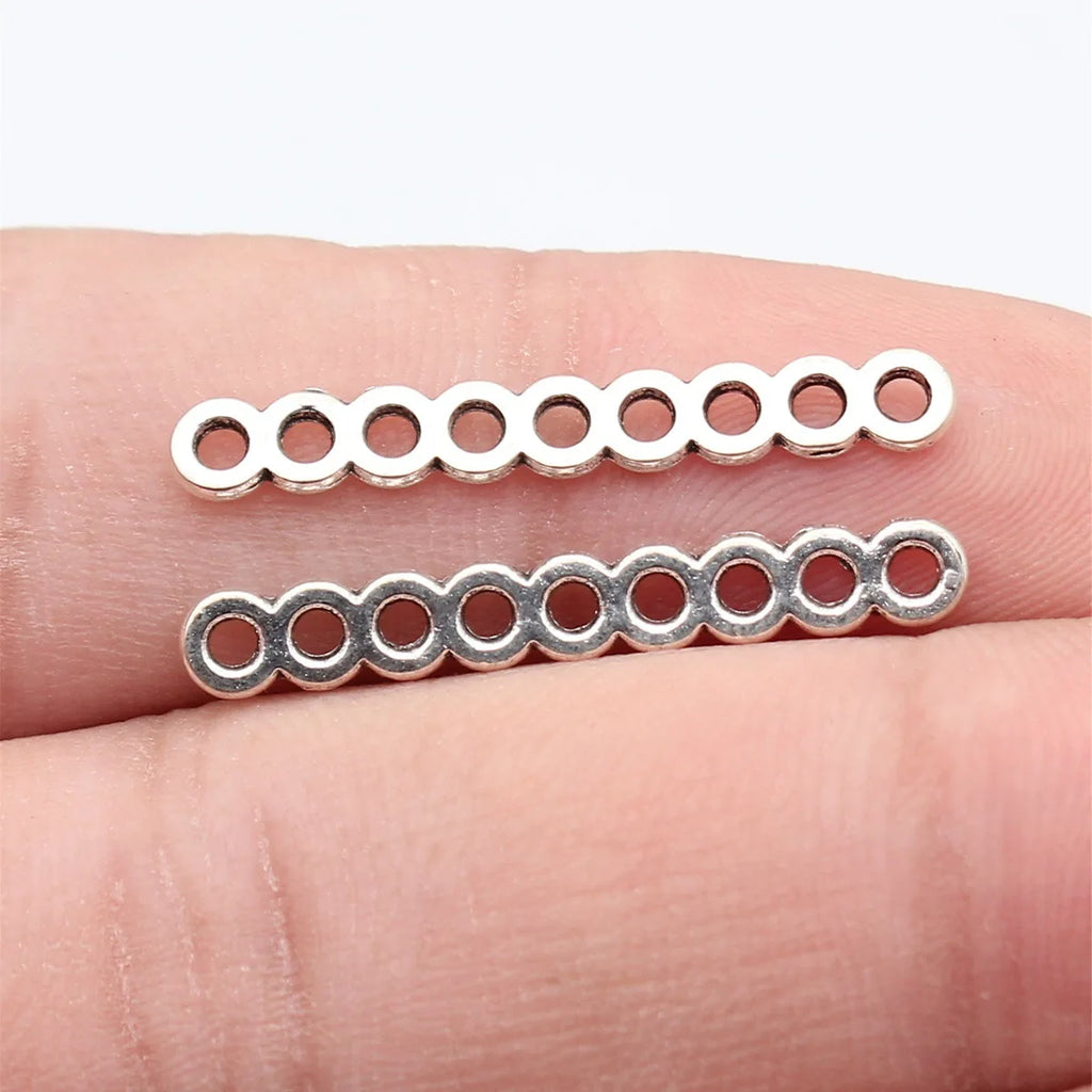 29x4.2x1.1mm 0.47g Antique Silver Zinc Alloy Nine-Hole Bar Connector Charm for DIY Bracelet Jewelry