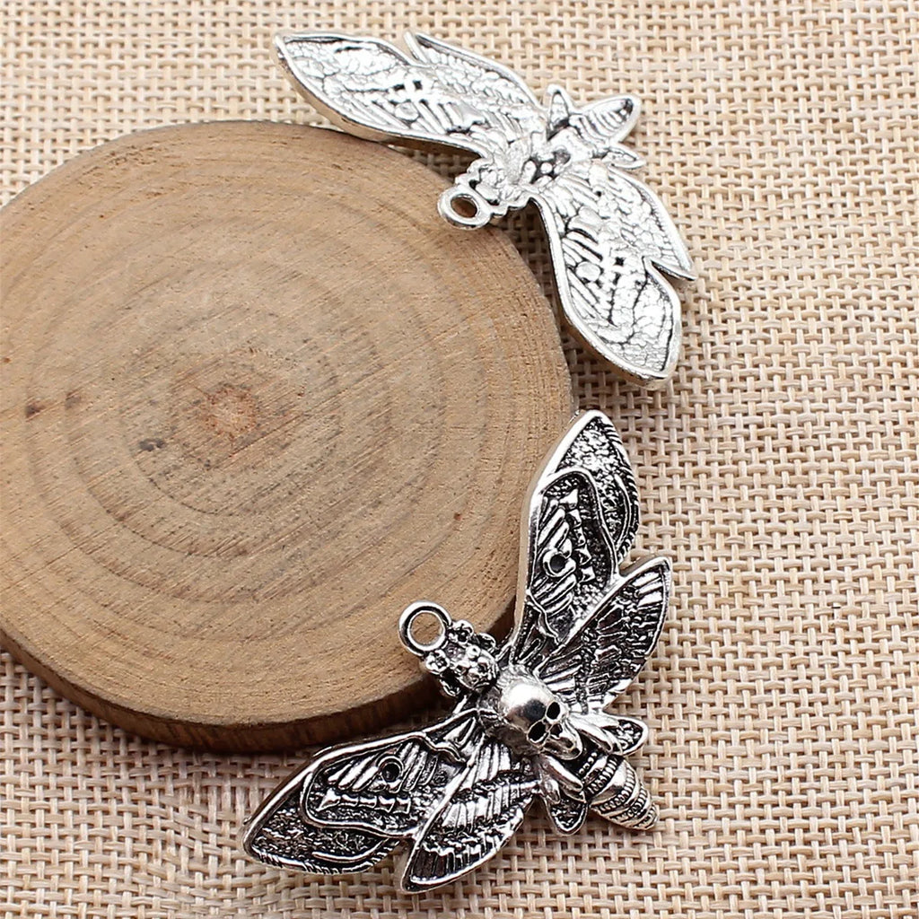 53x31mm 7.1g Multicolor Zinc Alloy Skull Moth charm pendant for DIY gothic jewelry making