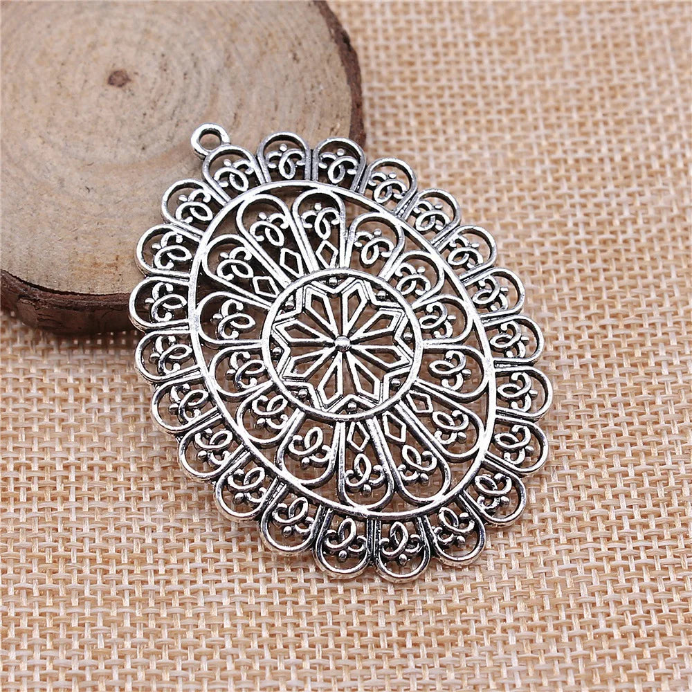 59x43mm 10.6g Antique Silver Zinc Alloy Mandala Pattern Charm Pendant for DIY Necklace Jewelry