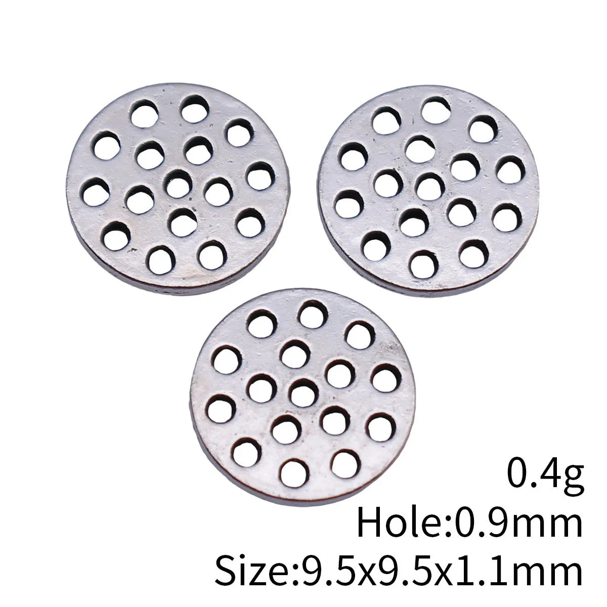 9.5x9.5x1.1mm 0.4g White K Plated Zinc Alloy Multi-Hole Round Disc Jewelry Findings for DIY Bracelet Making