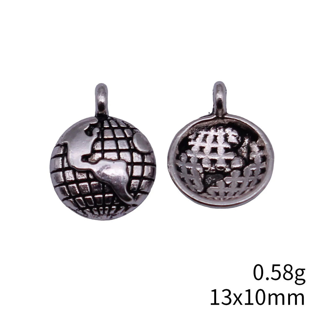 13x10mm 0.58g Antique Silver Zinc Alloy Earth Map Charm Pendant for DIY Travel Necklace Jewelry Making