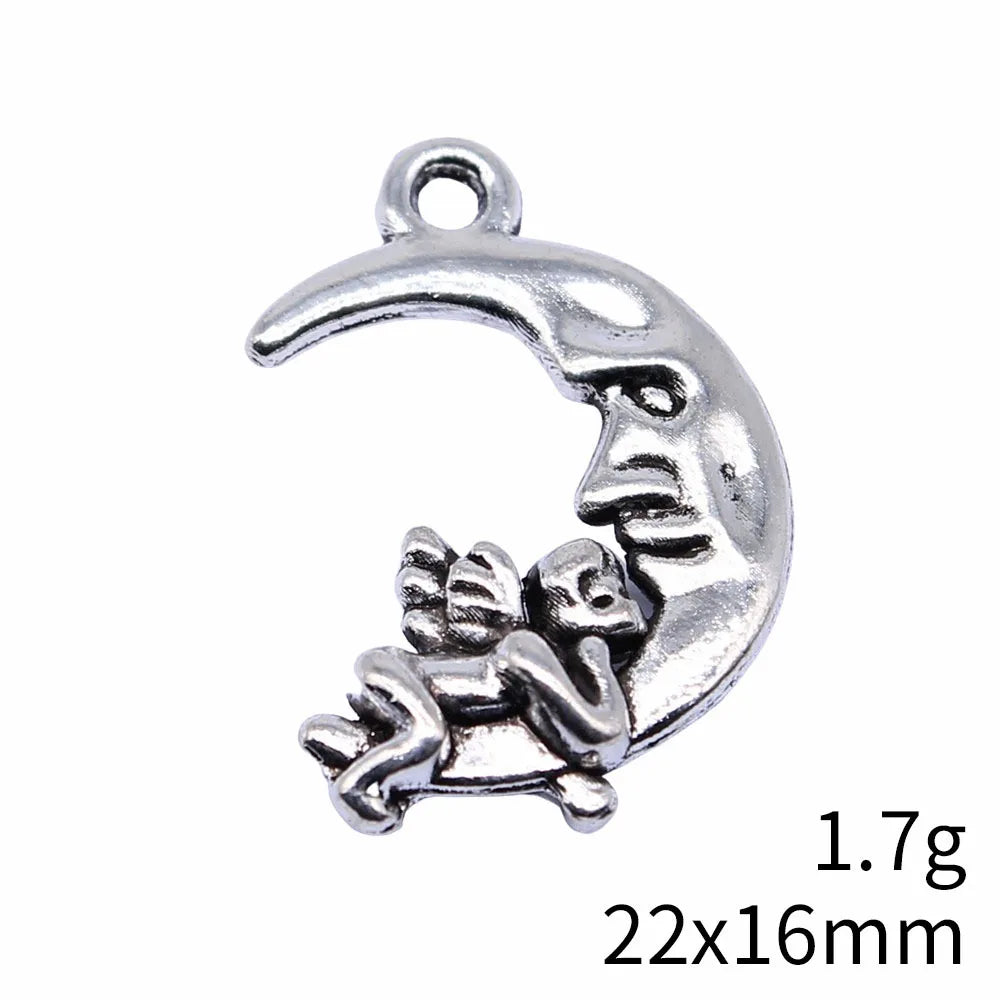 22x16mm 1.7g Antique Silver Zinc Alloy Moon Angel Charm Pendant for DIY Necklace Bracelet Jewelry
