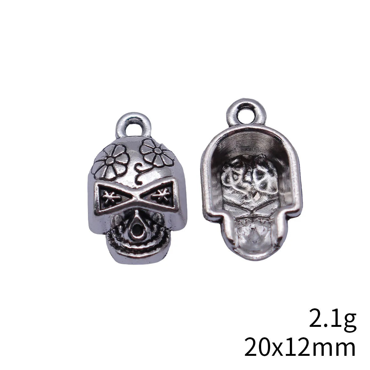 20x12mm 2.1g Antique Silver Tone Zinc Alloy Flower Skull Charm Pendant for DIY Jewelry Making
