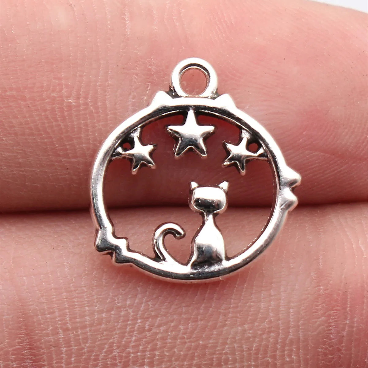 18x17mm 1.3g Multicolor Zinc Alloy Hollow Cat Star Round Ring Charm Pendant for DIY Necklace Jewelry