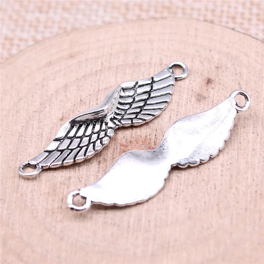 35x9mm 1.32g Antique Silver Zinc Alloy Wing Connector Charm for DIY Bracelet and Necklace Jewelry Making