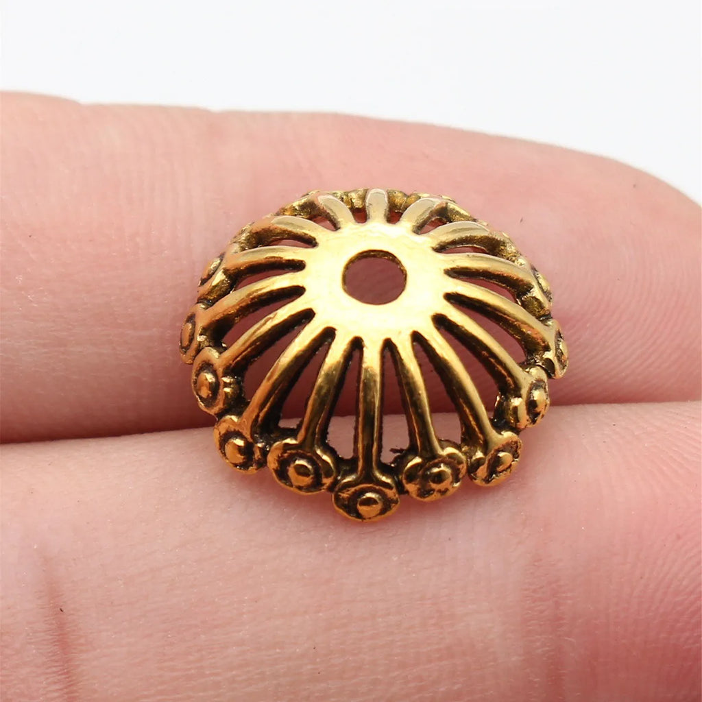 19x19x7.1mm 2.3g Antique Gold Tone Zinc Alloy Hollow Flower Bead Cap for DIY Tassel Pendant Jewelry