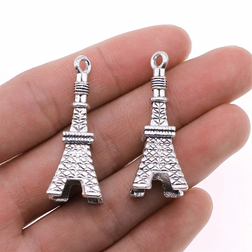 15x42mm 6.3g Antique Silver Iron 3D Eiffel Tower Charm Pendant for DIY Necklace Bracelet Jewelry