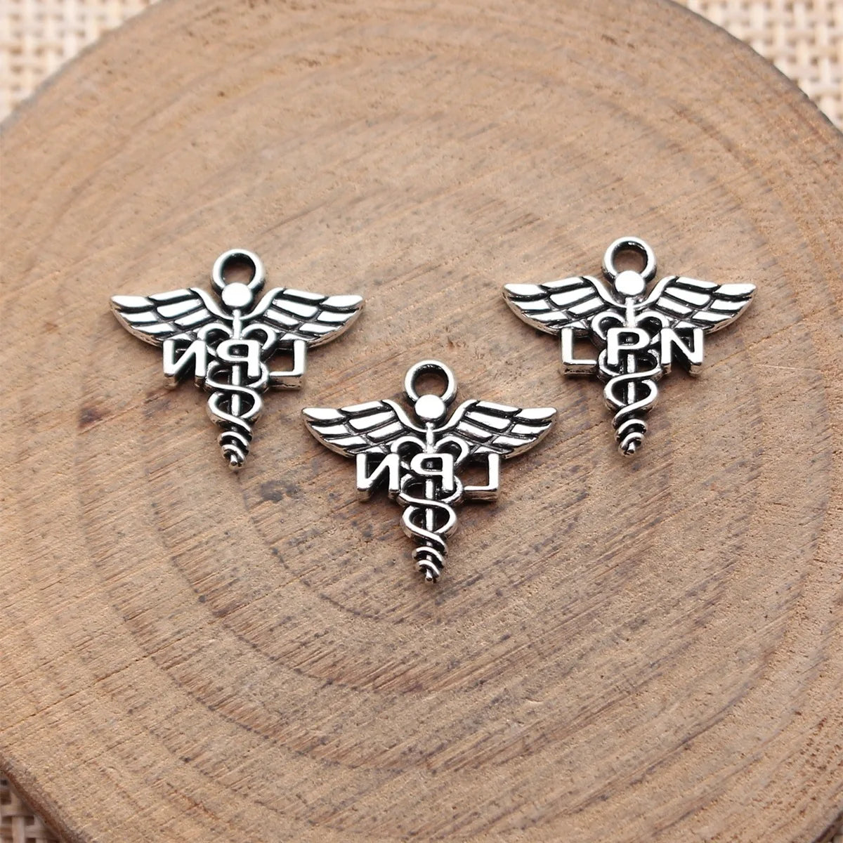 15x14mm 0.65g Antique Silver Zinc Alloy CNA Medical Caduceus Charm Pendant for DIY Jewelry Making