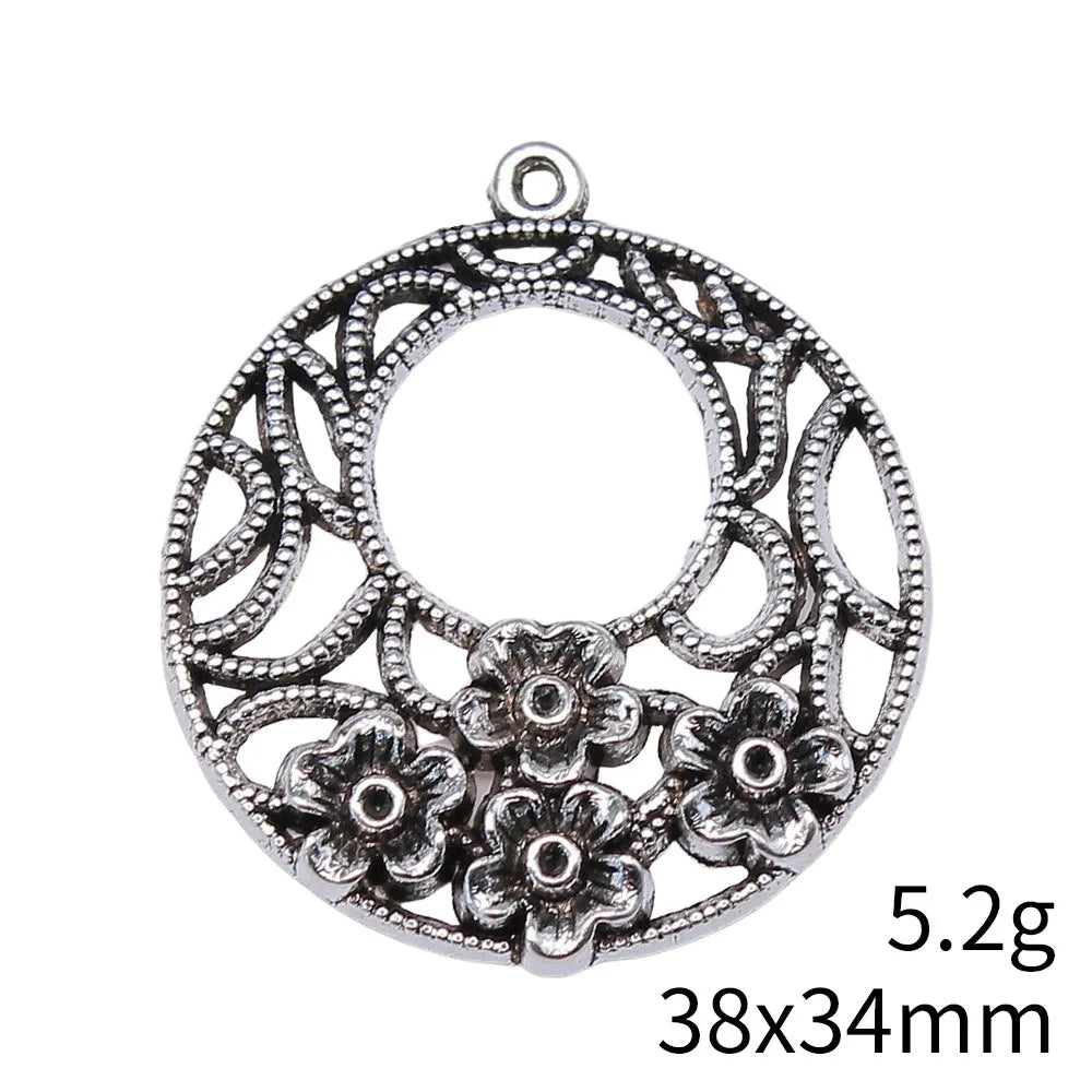 38x34mm 5.2g Multicolor Zinc Alloy Hollow Round Flower Earring Charms for DIY Earrings Jewelry Making