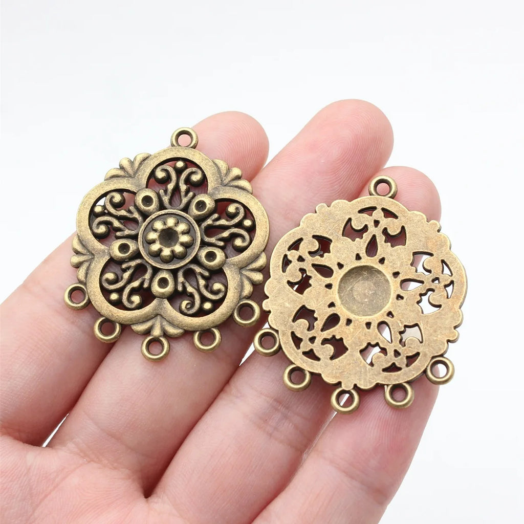 39x32mm 8.8g Antique Bronze Zinc Alloy Flower Earring Connector Charm for DIY Earrings Jewelry