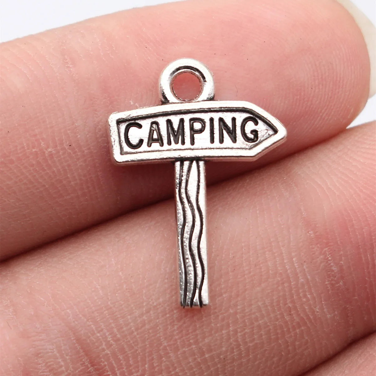 23x16mm 1.2g Antique Silver Zinc Alloy Camping Sign Charm Pendant for DIY Necklace Bracelet Making