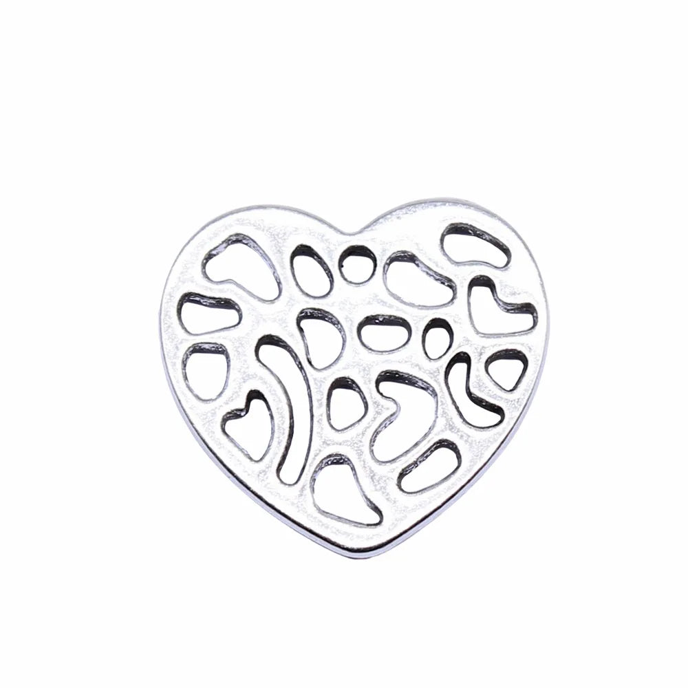 17x17mm 1.2g Antique Silver Zinc Alloy Hollow Heart Charm Pendant for DIY Bracelet Necklace Making
