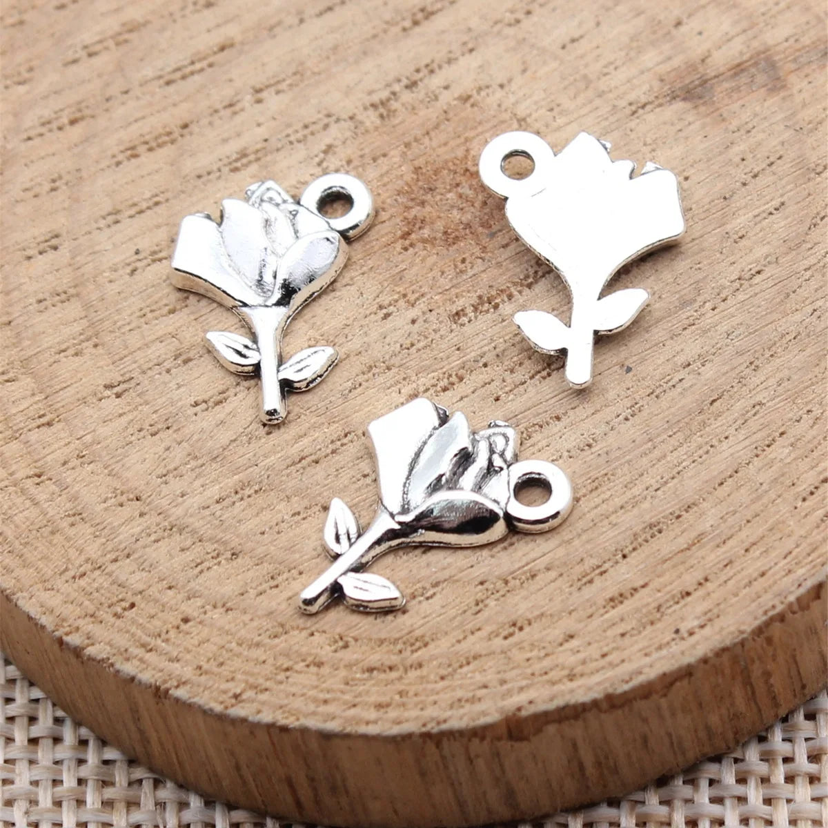 15x11mm 0.63g Antique Silver Zinc Alloy Flower Charm Pendant for DIY Necklace Bracelet Jewelry Making