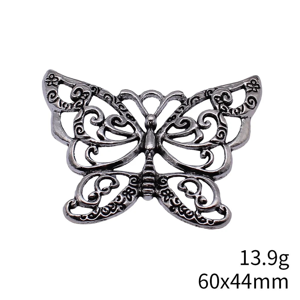 60x44mm 13.9g Antique Silver Zinc Alloy Hollow Butterfly Charm Pendant for DIY Necklace Jewelry