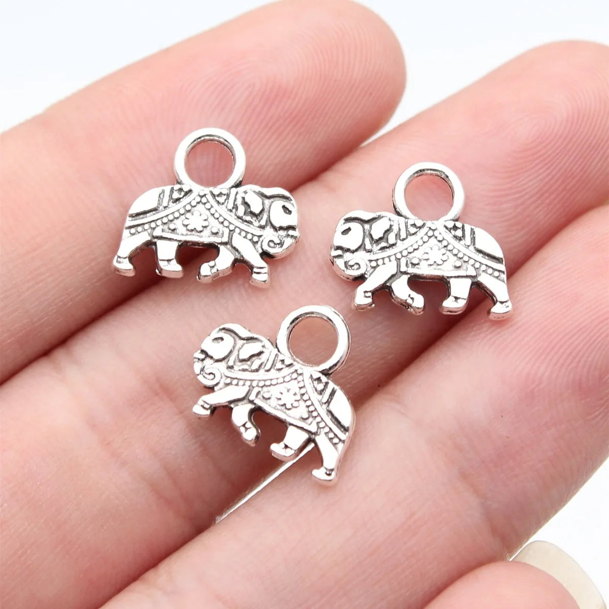 14x12mm 0.76g Antique Silver Zinc Alloy Double Sided Elephant Charm Pendant for DIY Jewelry Making