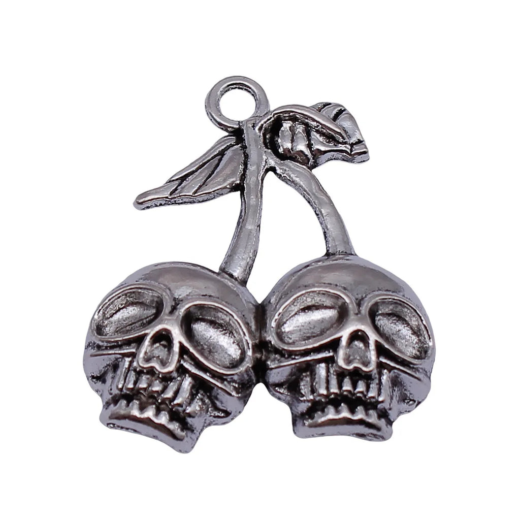 38x32mm 5.3g Antique Silver Zinc Alloy Skull Cherry Charm Pendant for DIY Necklace Jewelry Making