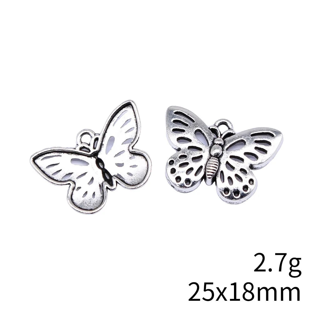 25x18mm 2.7g Antique Silver Zinc Alloy Butterfly Charm Pendant for DIY Necklace Bracelet Making
