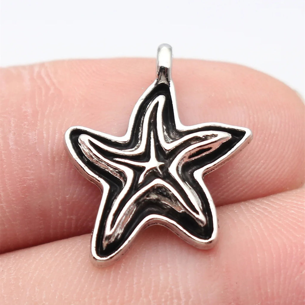 22x16mm 1.7g Blackened Silver Tone Zinc Alloy Starfish Charm Pendant for DIY Jewelry Making