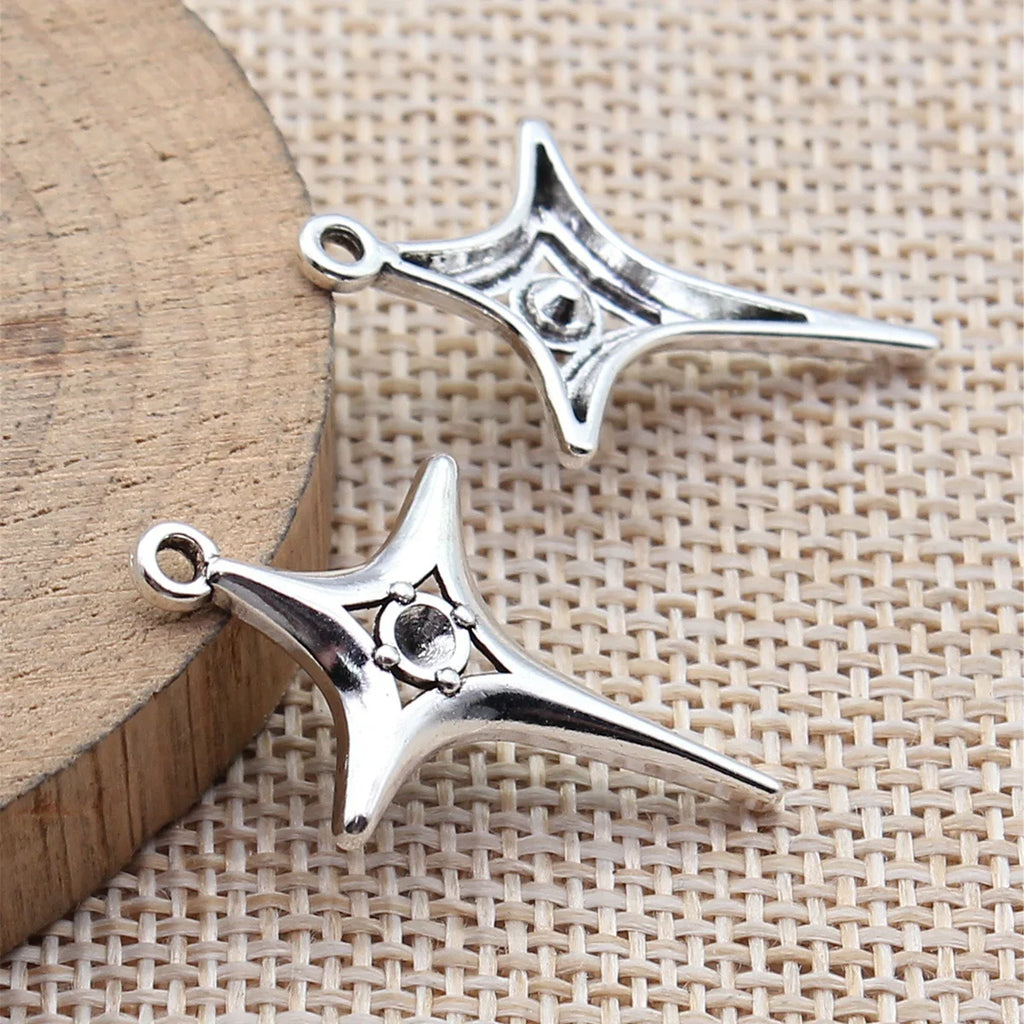 31x20mm 1.3g Antique Silver Zinc Alloy Four Point Starburst Charm Pendant for DIY Jewelry Making