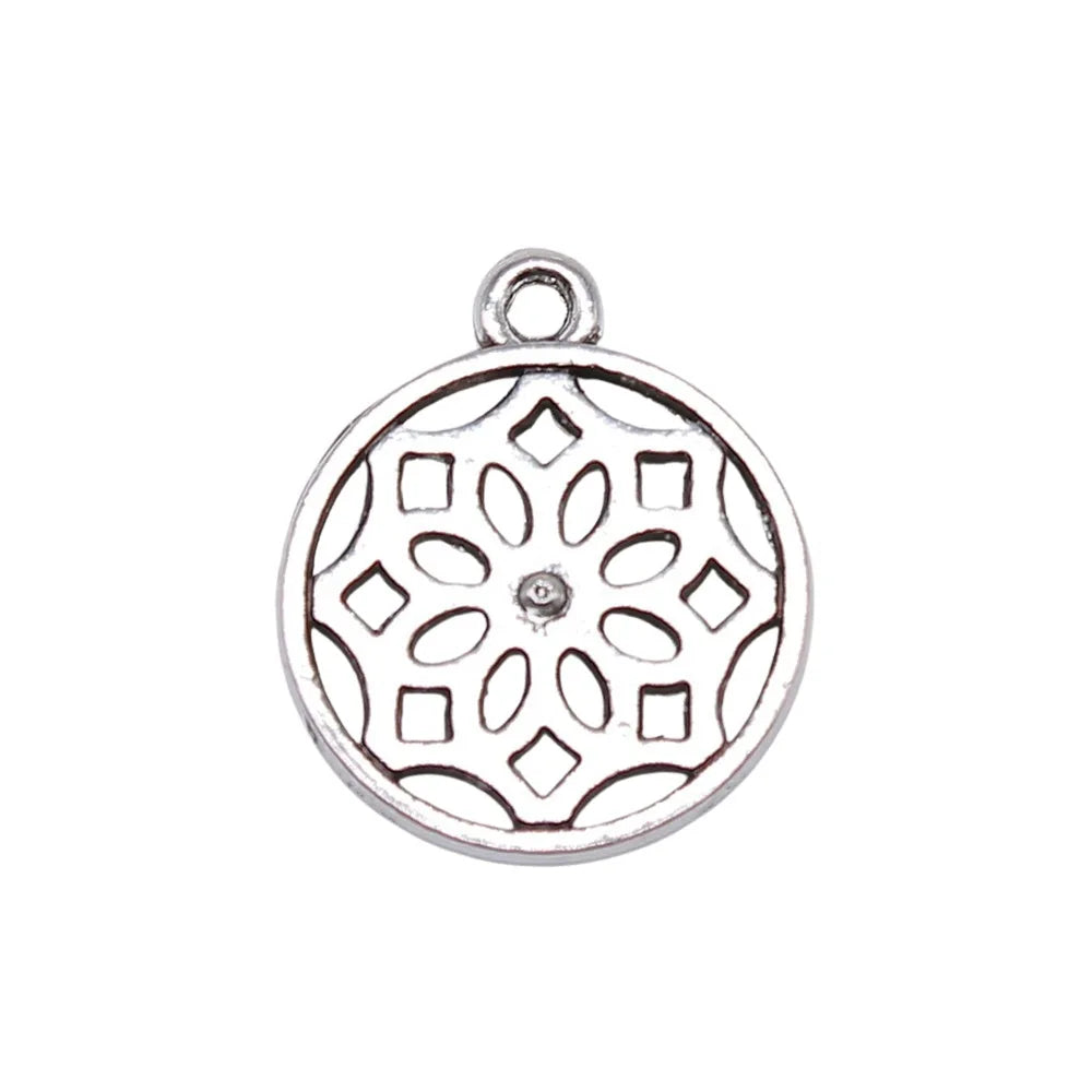 15x18mm 1g Antique Silver Zinc Alloy Round Floral Charm Pendant for DIY Necklace Bracelet Making
