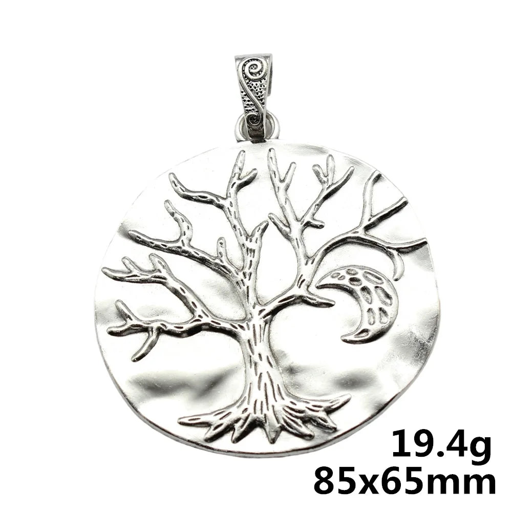 85x65mm 19.4g Antique Silver Zinc Alloy Moon and Tree Night Scene Charm Pendant for DIY Jewelry Making