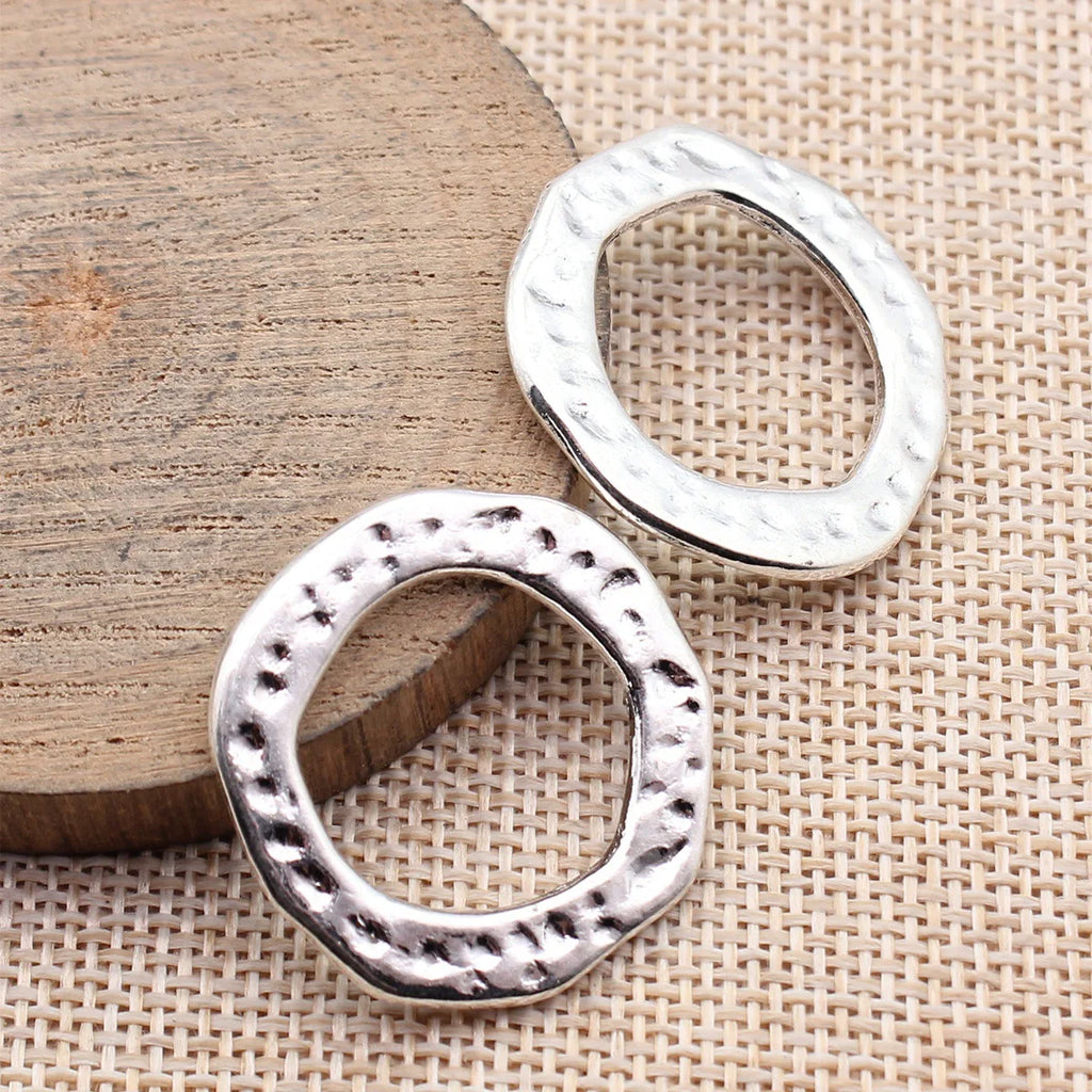 30x30mm 5.1g Multicolor Zinc Alloy Hammered Irregular Round Ring Connector Charm for DIY Jewelry