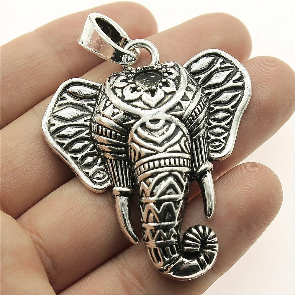 55x47mm 15.8g Antique Silver Zinc Alloy Elephant Head Charm Pendant for DIY Necklace Jewelry Making