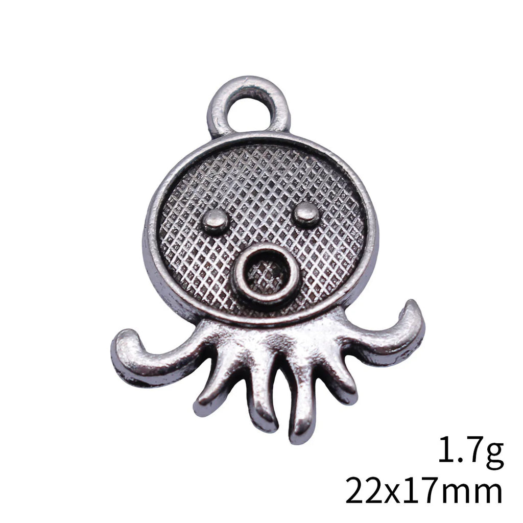 22x17mm 1.7g Antique Silver Zinc Alloy Octopus Fish Charm Pendant for DIY Necklace Bracelet Making