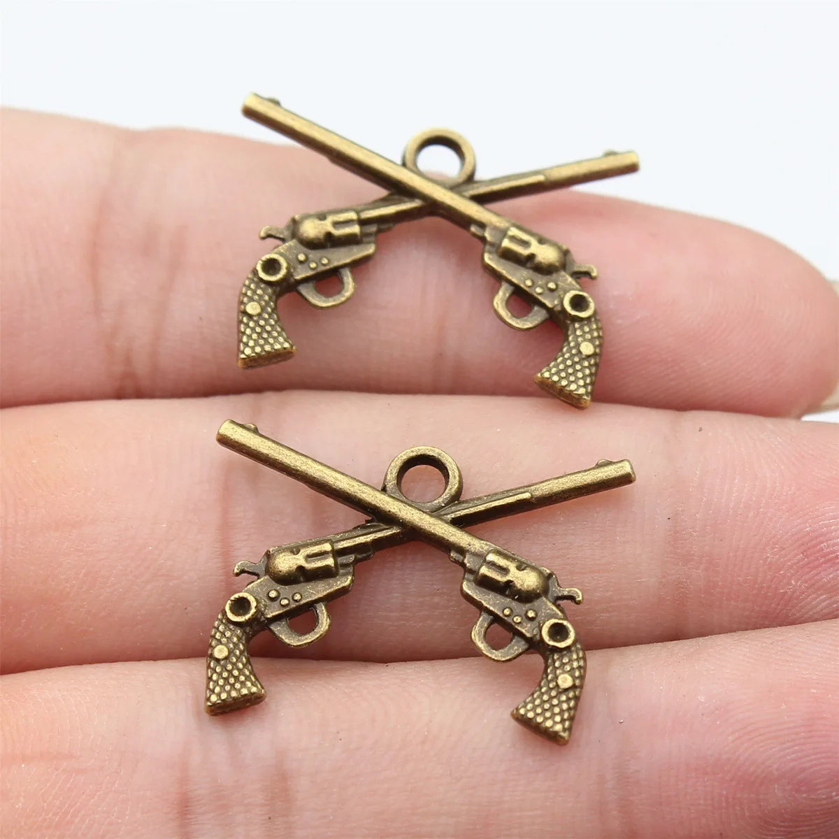27x20mm 2.4g Multicolor Zinc Alloy Double Pistol Charm Pendant for DIY Punk Jewelry Making