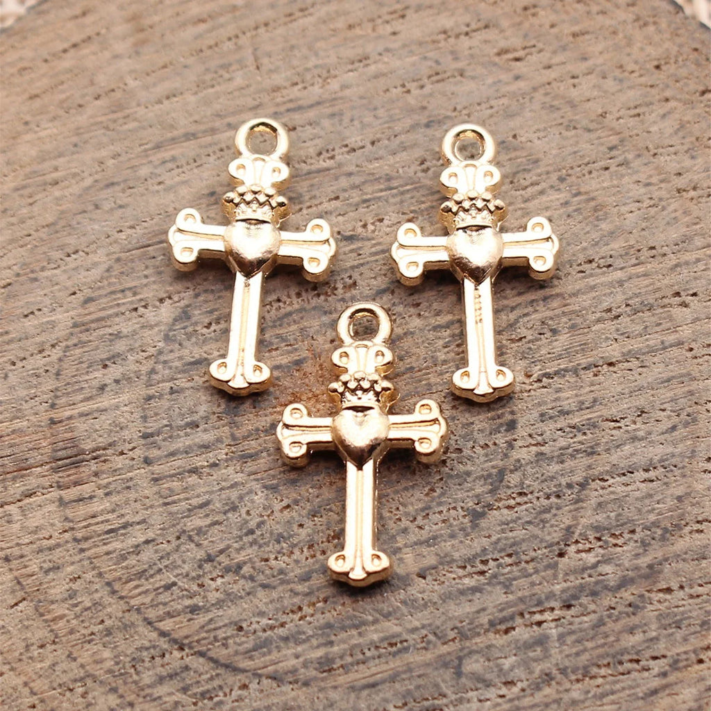 17x9.8mm 0.63g Multicolor Zinc Alloy Heart Cross Charm Pendant for DIY Necklace Bracelet Making