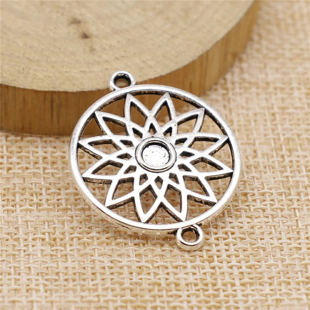 33x27mm 3.1g Antique Silver Zinc Alloy Dreamcatcher Connector Charm for DIY Earrings Jewelry Making