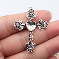51x38mm 6.1g Antique Silver Zinc Alloy Rose Flower Heart Cross Charm Pendant for DIY Necklace Making