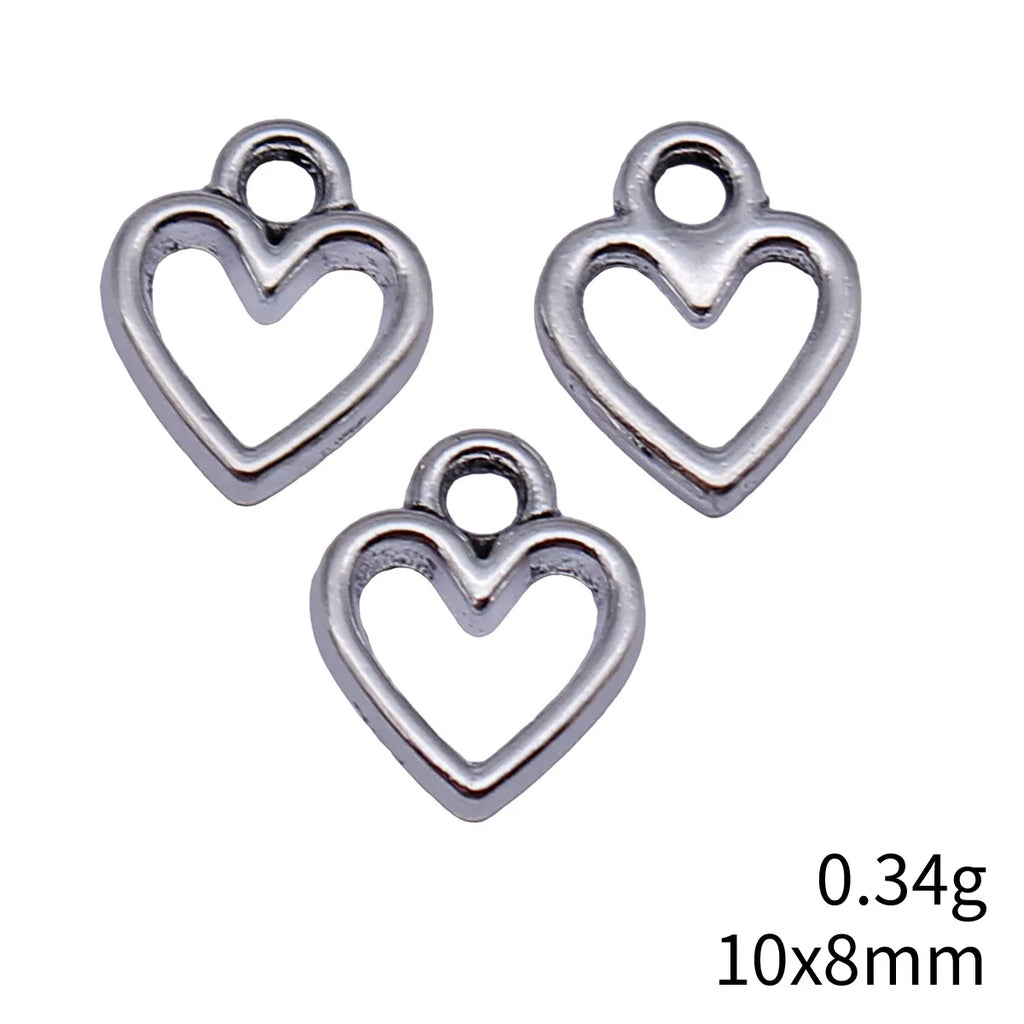10x8mm 0.34g Antique Silver Zinc Alloy Hollow Heart Charm Pendant for DIY Necklace Bracelet Making