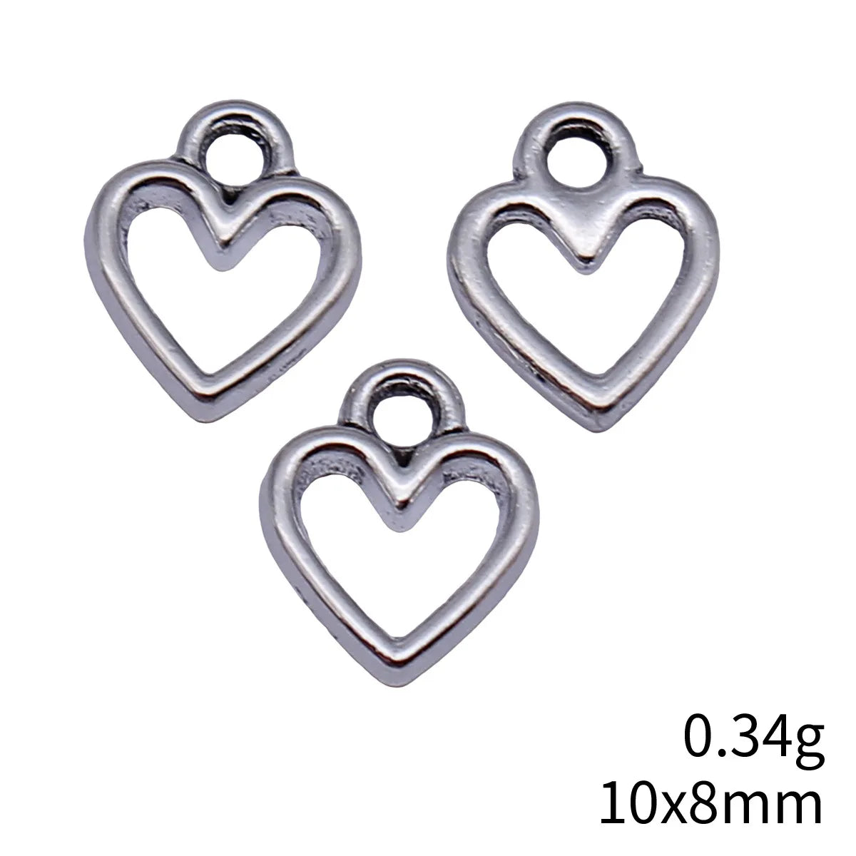 10x8mm 0.34g Antique Silver Zinc Alloy Hollow Heart Charm Pendant for DIY Necklace Bracelet Making