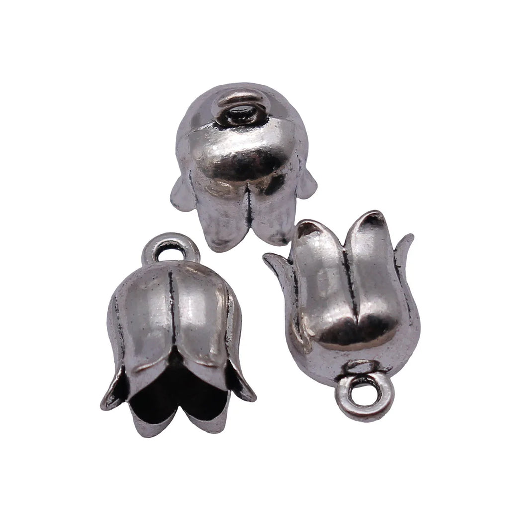 13x9.9x9mm 1.6g Antique Silver Zinc Alloy Flower Tassel Cap End Findings for DIY Pendant Jewelry Making
