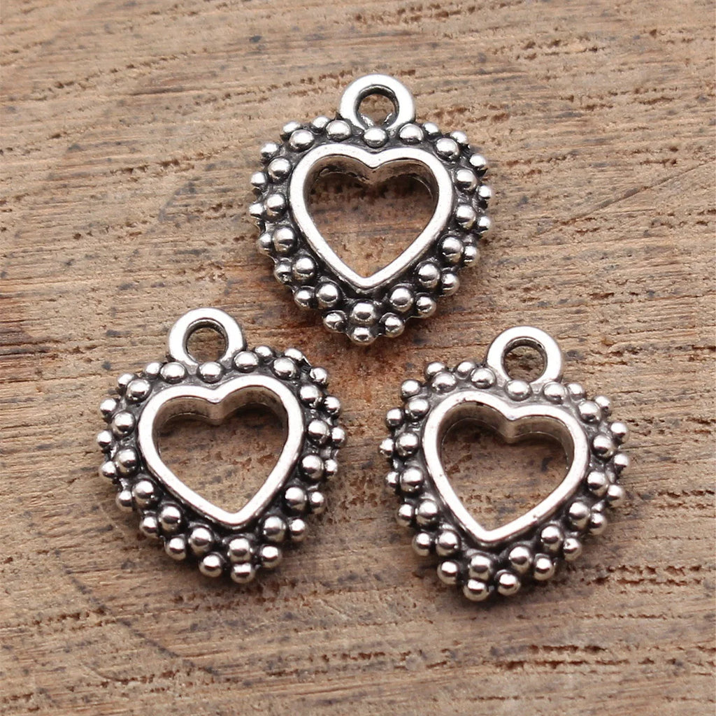 12x10mm 0.8g Antique Silver Zinc Alloy Double Sided Dotted Heart Charm Pendant for DIY Jewelry