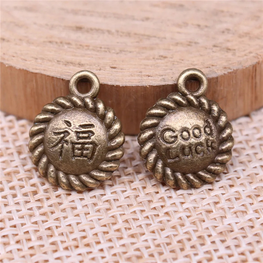 16x13mm 1.6g Multicolor Zinc Alloy Chinese Fu Character Good Luck Charm Pendant for DIY Jewelry Making