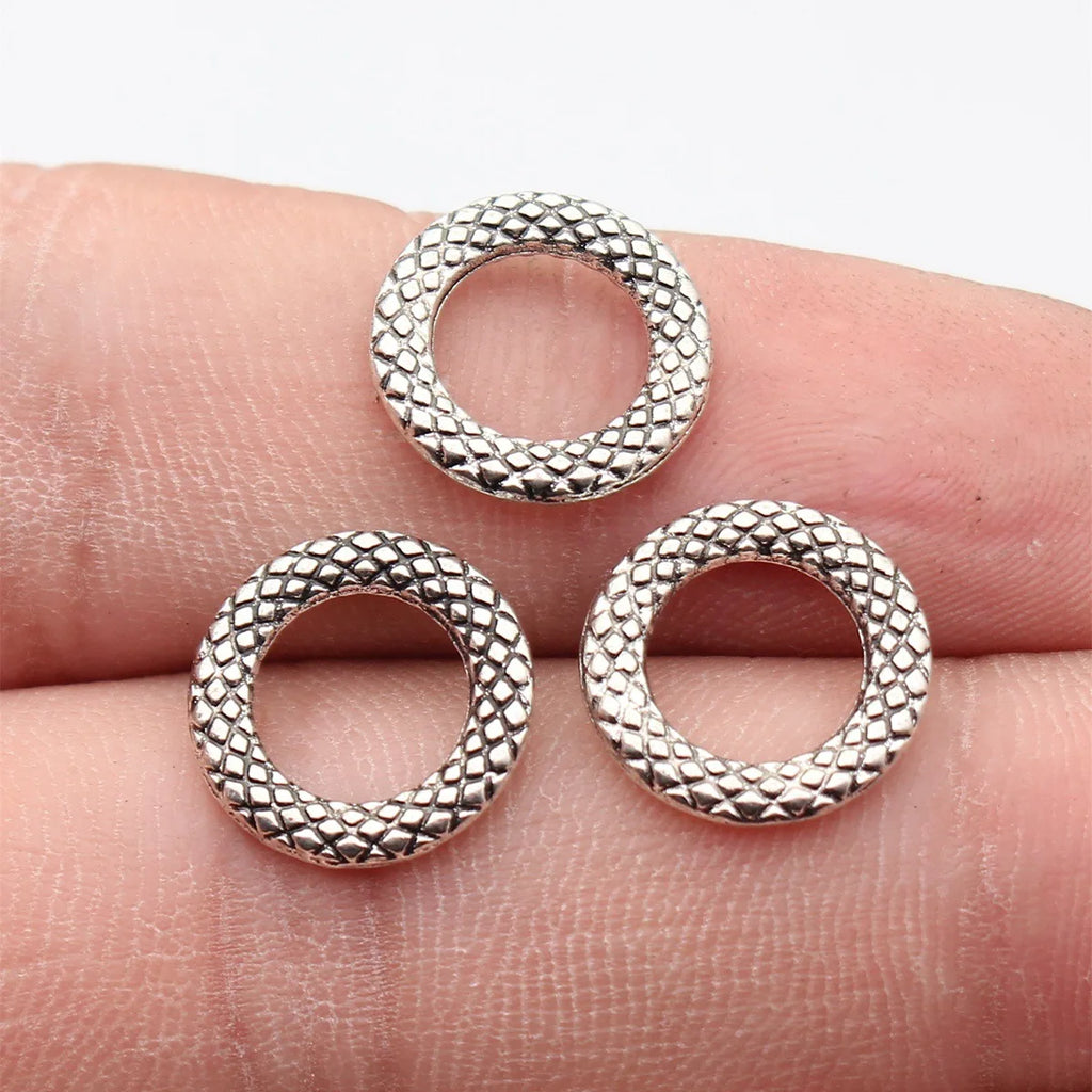 14x14x2mm 0.89g Antique Silver Zinc Alloy Scale Texture Round Ring Connector Charm for DIY Jewelry