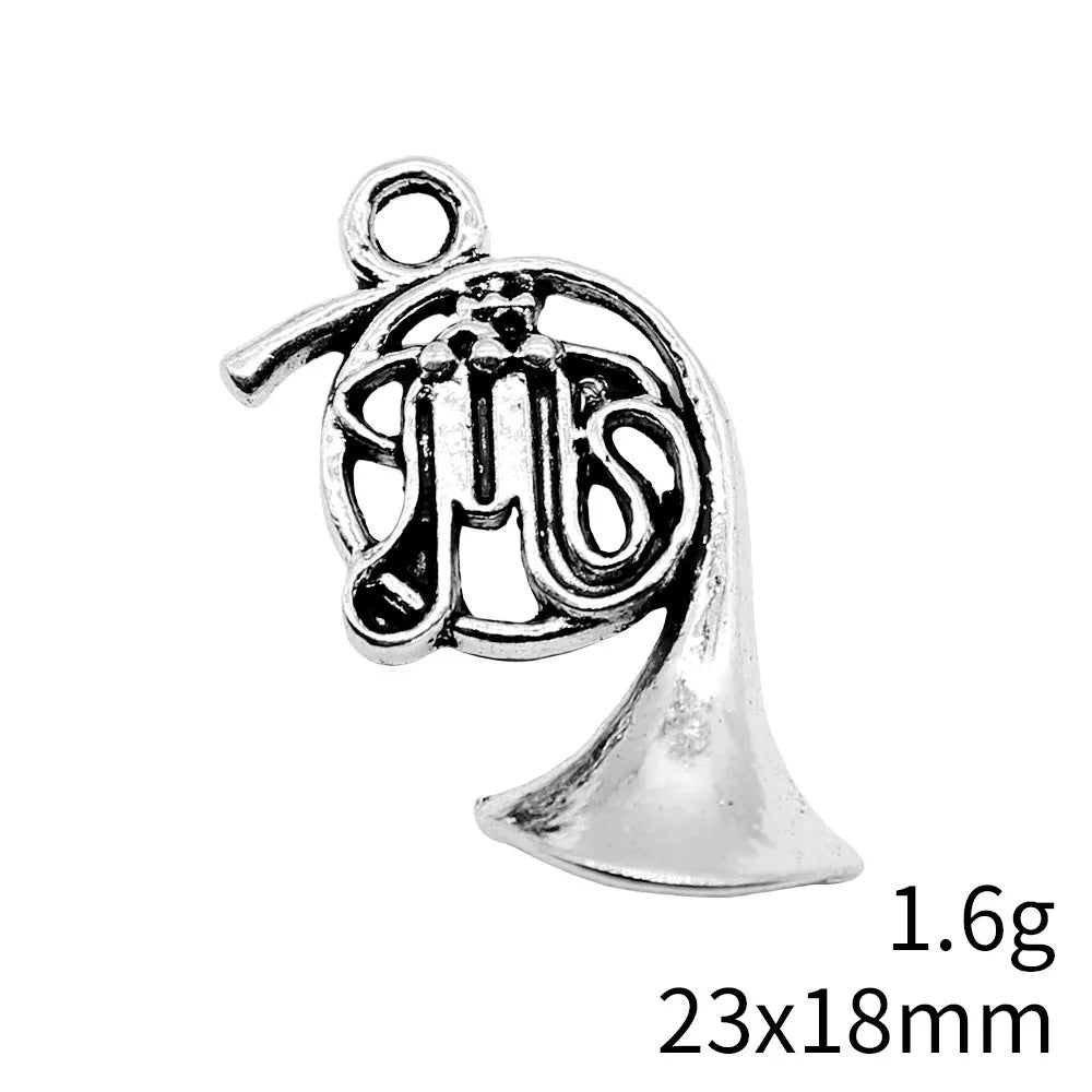23x18mm 1.6g Antique Silver Zinc Alloy French Horn Instrument Charm Pendant for DIY Jewelry Making