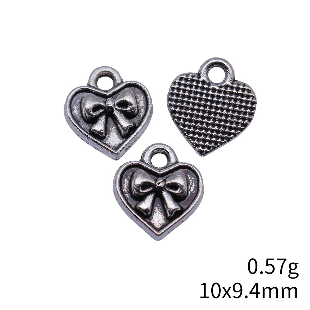 10x9.4mm 0.57g Antique Silver Zinc Alloy Bow Heart Butterfly Charm Pendant for DIY Bracelet Necklace Making